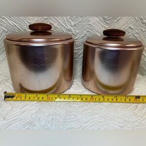 Mirro Pink Aluminum Canisters VTG Set of 2 AKA Rose Copper Wooden Handles